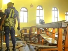 Aftermath of the explosion inside Emmanuel-Butsili Parish in Beni, DRC on June 27, 2021.